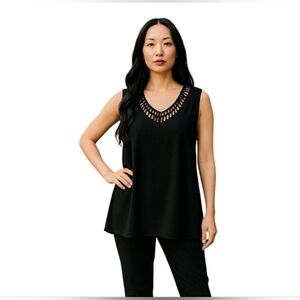 Anthropologie Maeve Sz XL  Black Sleeveless Braided V Neck Blouse Top